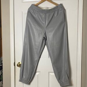 Babaton Gray Leather-Effect Jogger Trousers #3